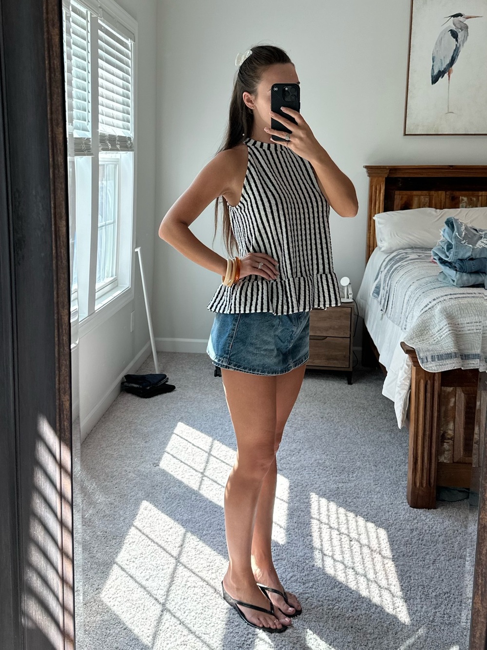 W5 Black & White Striped Peplum Halter Tank